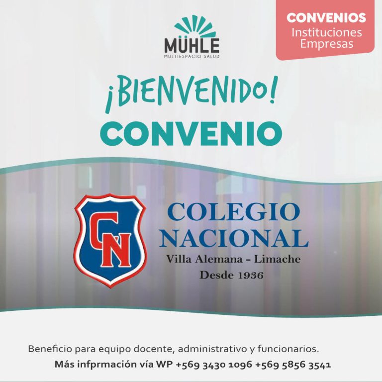 Afiche convenio Muhle multiespacio salud. Beneficio para equipo docente, administrativos y funcionarios. Información al wasap -56934301096